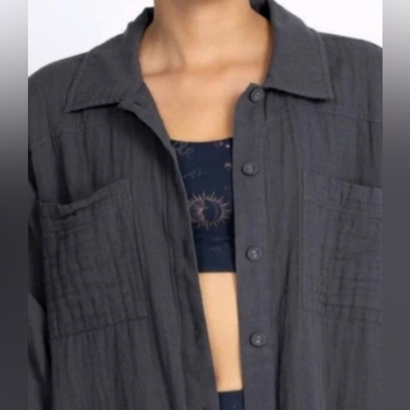 Johnny Was Jackets & Blazers - Johnny Was Calme Double Pocket Long Sleeve Shacket 100% Cotton Large Grey
